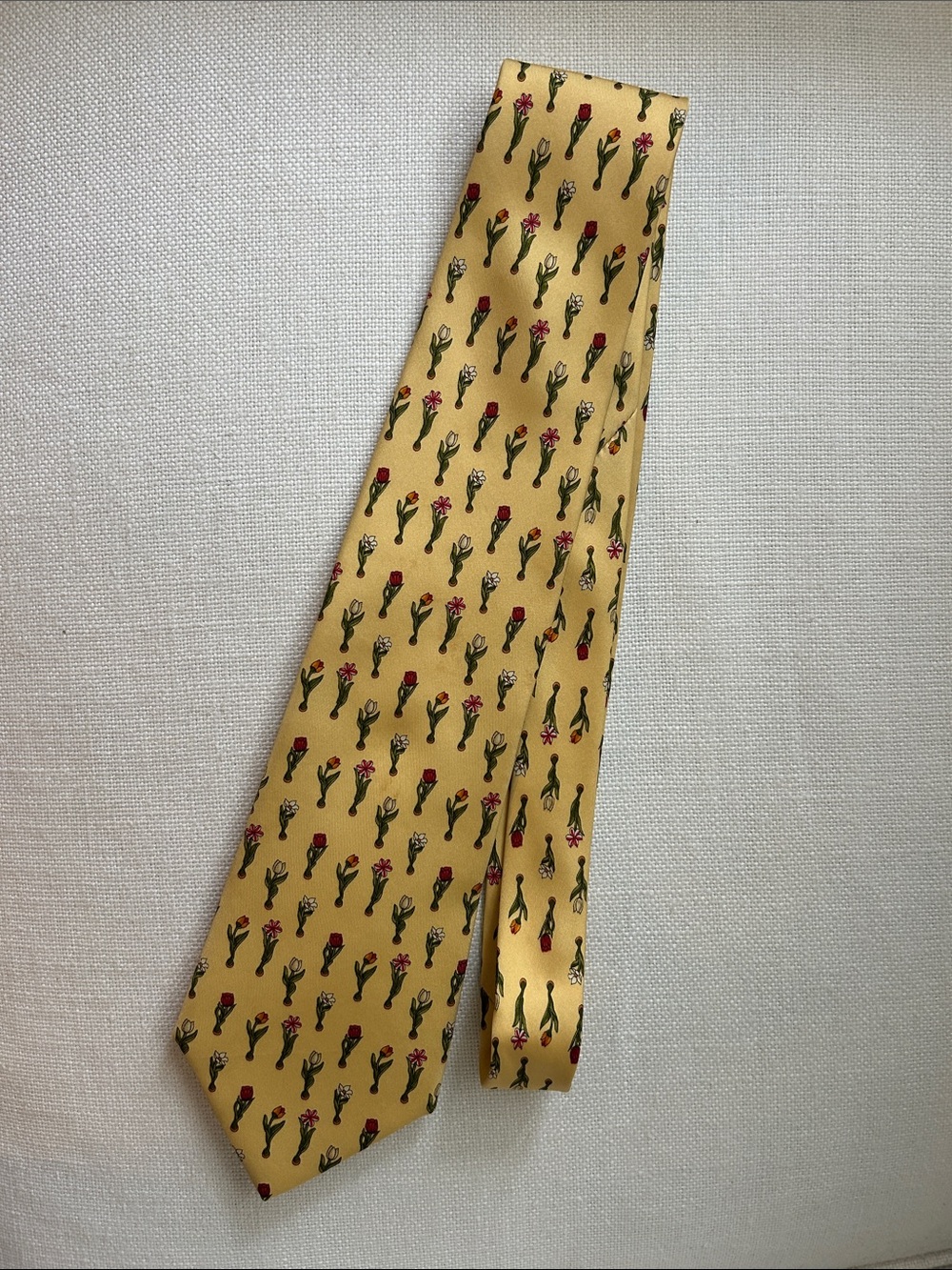 Salvatore Ferragamo Yellow Floral Tie Silk